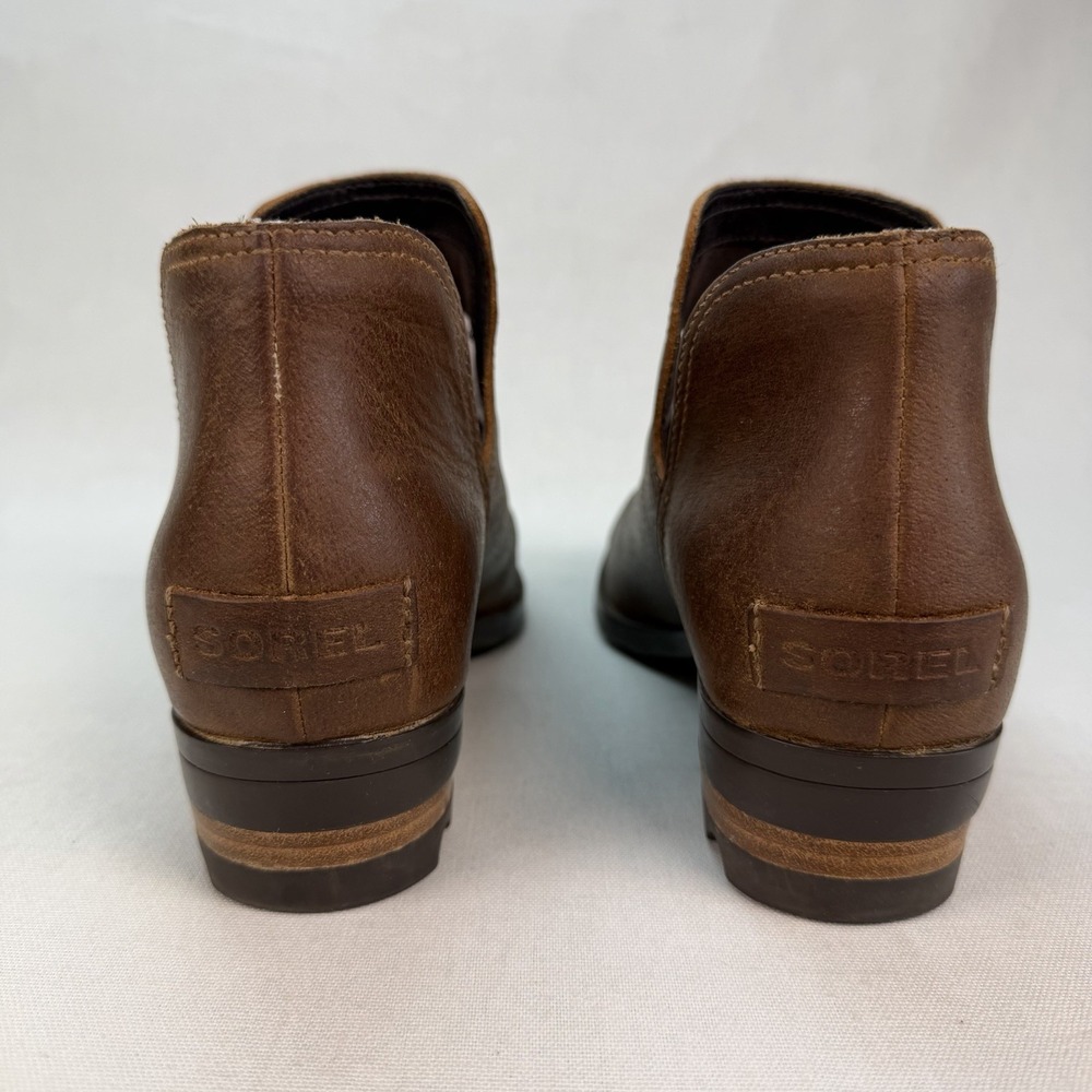 Sorel Boots Womens 7 Lolla Ankle Bootie Brown Leather Cut Out Block NL3780-242 - Picture 4 of 12